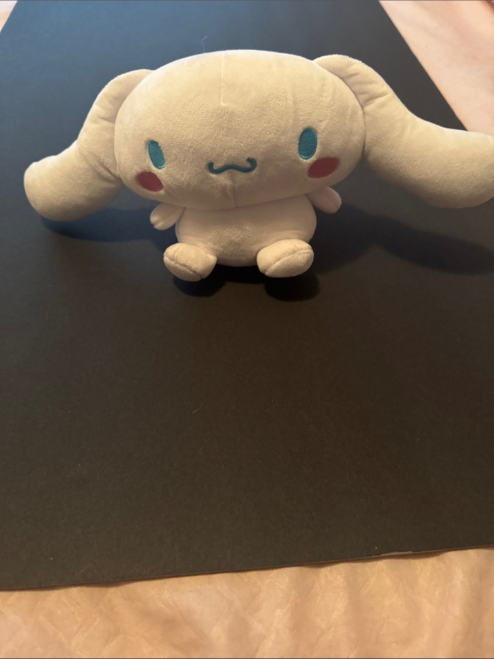 Plush White Bunny Toy with Blue Eyes and Pink Cheeks